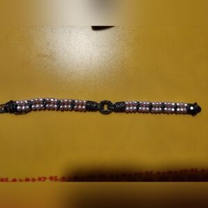 Vintage 925 double stranded pink pearl and marcasite bracelet